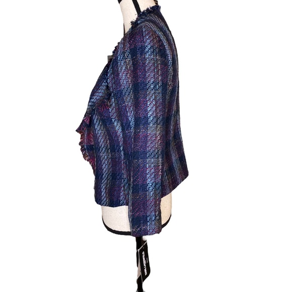 Sold!!!KARL LAGERFELD Paris Dress Jacket Size 6 Plaid Tweed Blue Multi Waterfall - Picture 4 of 11